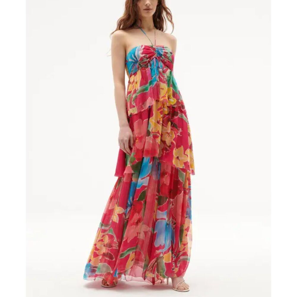 FIGUE Lula Halter Silk Chiffon Maxi Dress Sz 4